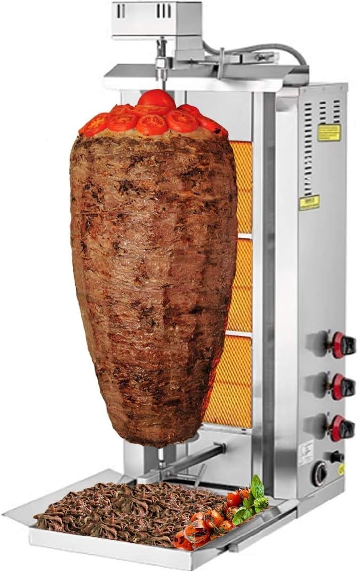 TurcoBazaar 110V-220V Automatic Kebab Machine Doner Machine Doner Kebab Grill Tacos AL Pastor Machine ROTISSERIE Machine GYRO Griller (3 Burner Automatic Natural Gas)