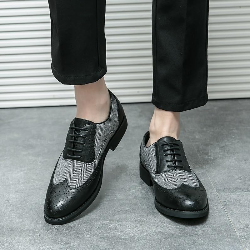 Men's Oxford Shoes | Lace-Up, Pointed Toe, Wingtip Design | Two-Tone Leather, Anti-Slip Block Heel, Ideal for Business and Formal Events Mens Dress Shoes3