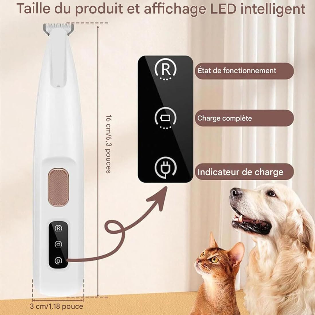 Tondeuse de Toilettage GrosMatou — Douceur & Sécurité, Tondeuse Chat Chien Silencieuse, LED Intégrée, Ne Blessera Pas Votre Chat, Rechargeable USB, Étanche (1p)