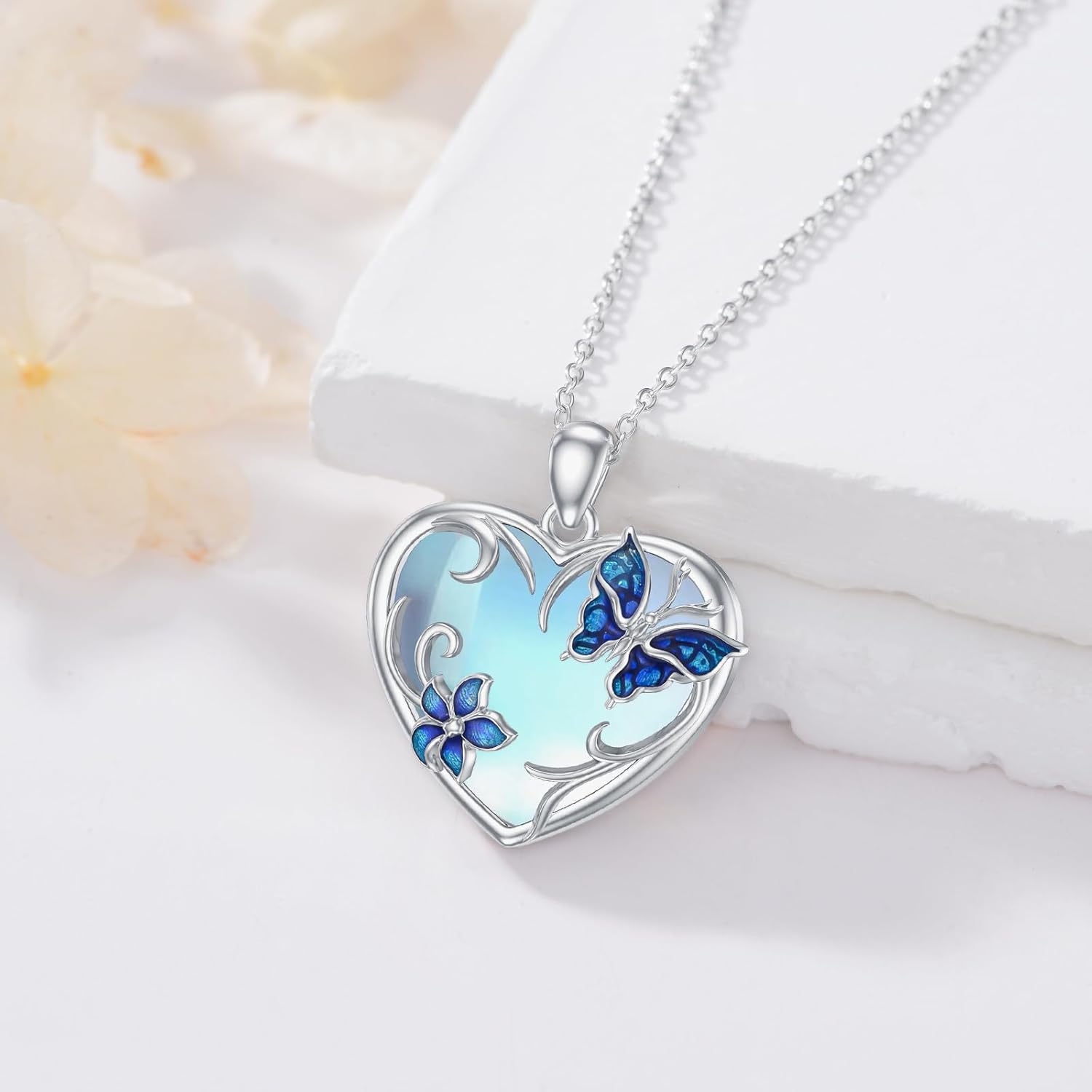 Butterfly Necklace for Women 925 Sterling Silver Moonstone Butterfly Heart Pendant Moonstone Butterfly Jewelry Gifts for Mom Wife - Image 5