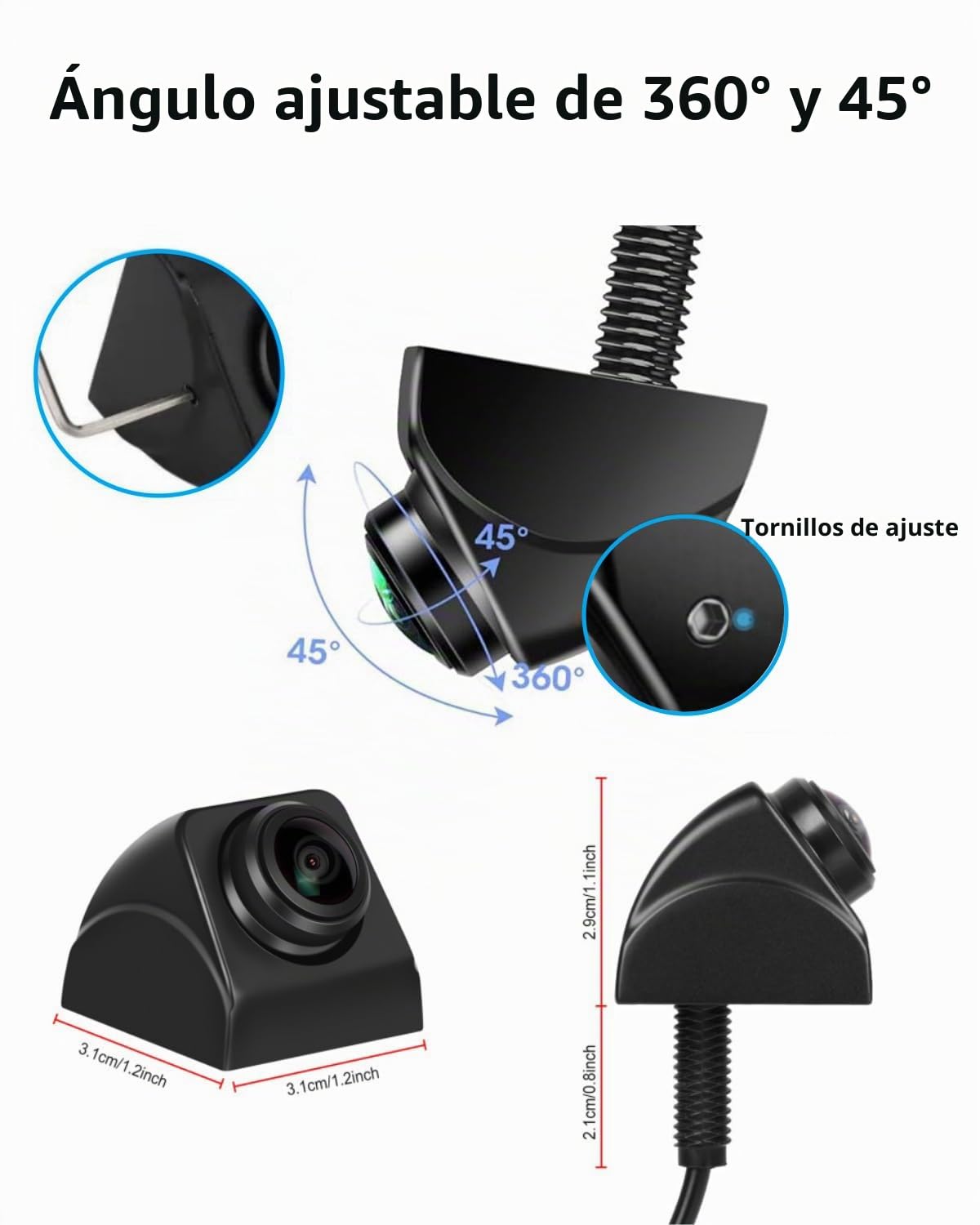 360 ° Rotación Cámara de Marcha Atrás Soporte de Vista Delantera/Trasera HD Cámara de Visión Trasera con Visión Nocturna IP69K Cámara de Marcha Atrás Backup Cámara para Camión(Negro)