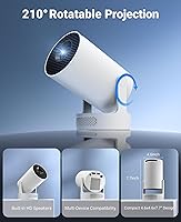 Vista 6 de Mini proyector con WiFi y Bluetooth, compatible con corrección Keystone automática 4K 1080P 170 ANSI, proyector portátil giratorio de 210°