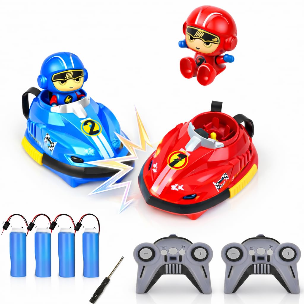 RC Go Kart Bumper Car Battle Set for Kids, 2 Player Dashing Car with Extra Batteries, Multiplayer RC Battle Cars with 360° Stunts, Lights & Music, Rechargeable 2.4GHz Racing Toy, Red & Blue-picture-11