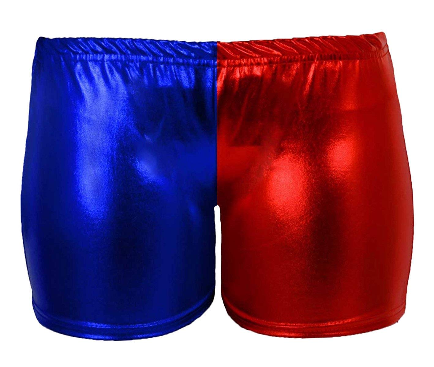 Girlzwalk Women's Hot Pant Red Blue Metallic Red & Royal Blue Hot Sexy Shorts Wet Look Shiny Hot Pants, L