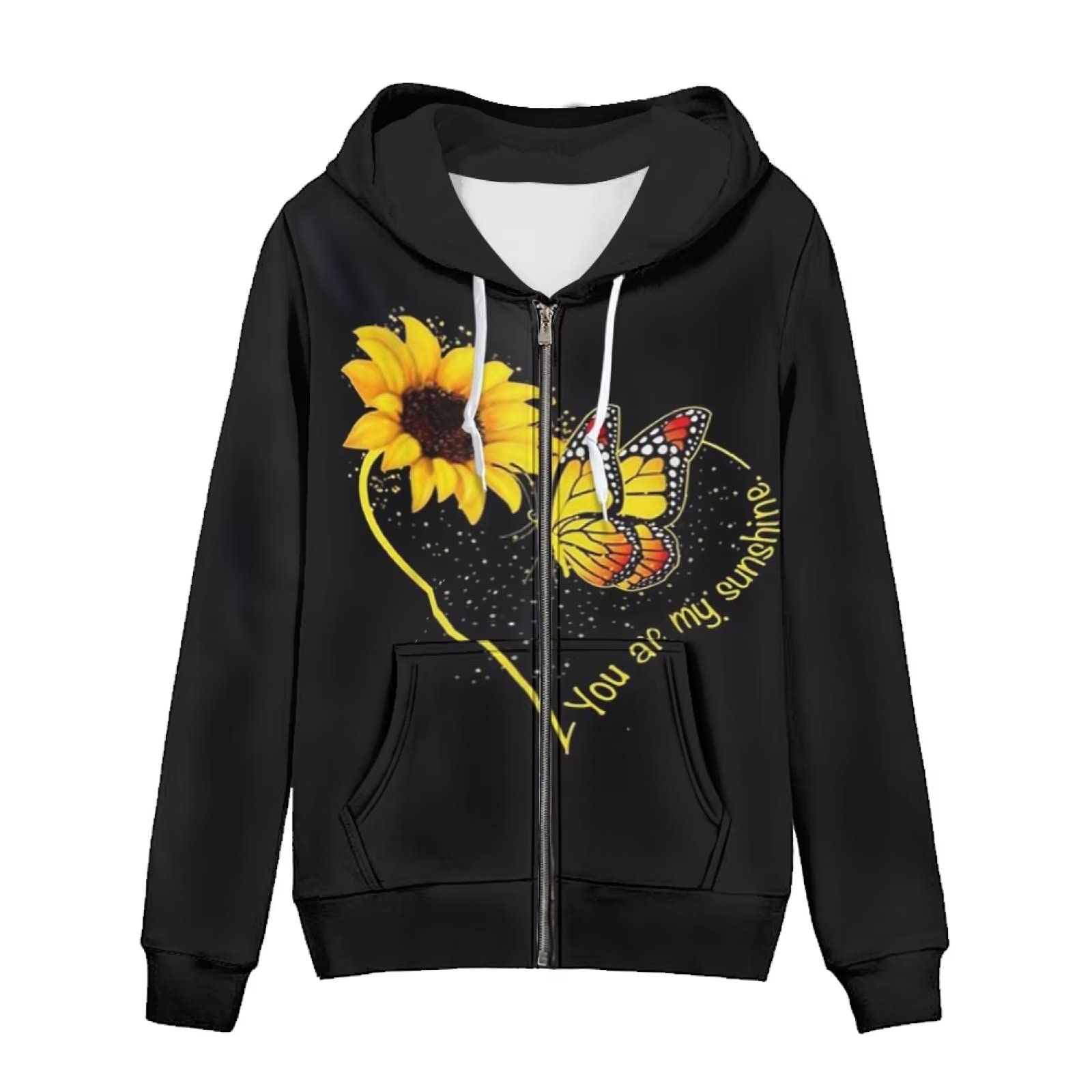 Bluza z kapturem zapinana na zamek błyskawiczny damska odzież dla nastolatek estetyczna bluza kurtki płaszcz cienki XS-5XL, Słonecznik motylkowy, S