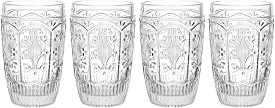 Fitz & Floyd Fitz and Floyd Trestle Highball Tumbler Cups, Set of 4, Clear