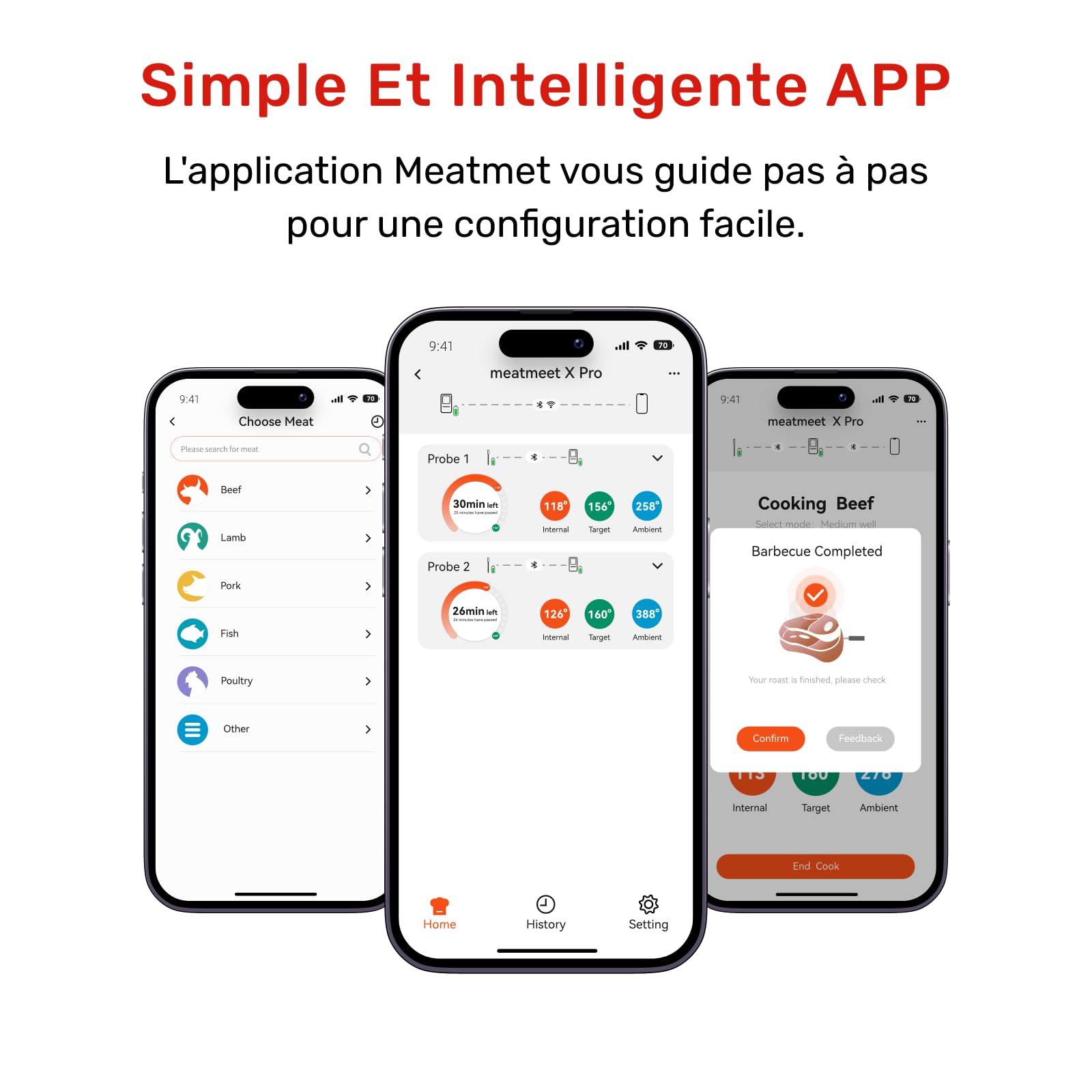 X Pro Thermomètre à Viande Intelligent Bluetooth et WiFi, 2 Sondes 6 Capteurs, Grand Écran LED, Étanche IP69​, résistant à la chaleur jusqu'à 582°C, pour cuisine et barbecue