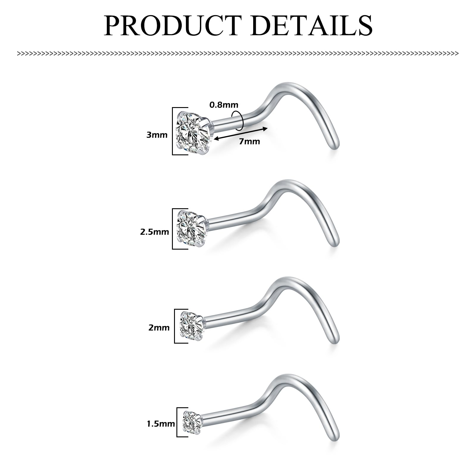AceFun Piercing nez,8 pièces 20G 22G piercing nez connecteur boulon connecteur nez forme L acier inoxydable diamant petit connecteur nez pour femmes hommes tire-bouchon piercing nez boulon vis