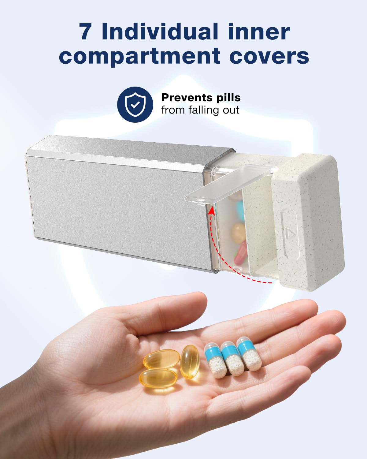 HEIYING Organisateur de Pilules pour 7 Jours – Coque en Aluminium, Compartiments pour une Semaine, Boîtier Métallique Portable pour Vitamines, Médicaments et Compléments Alimentaires
