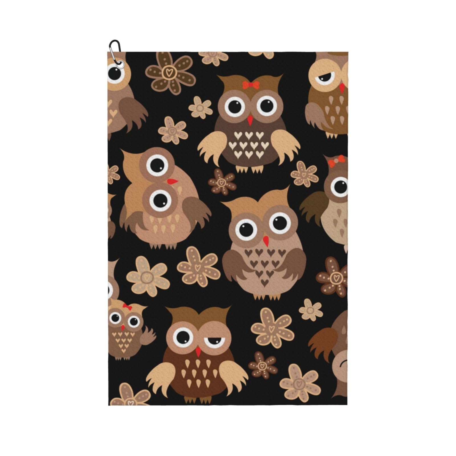 Owls, 16x24 in Portable Waffle Golf Towels with Carabiner Clip for Golf Bag