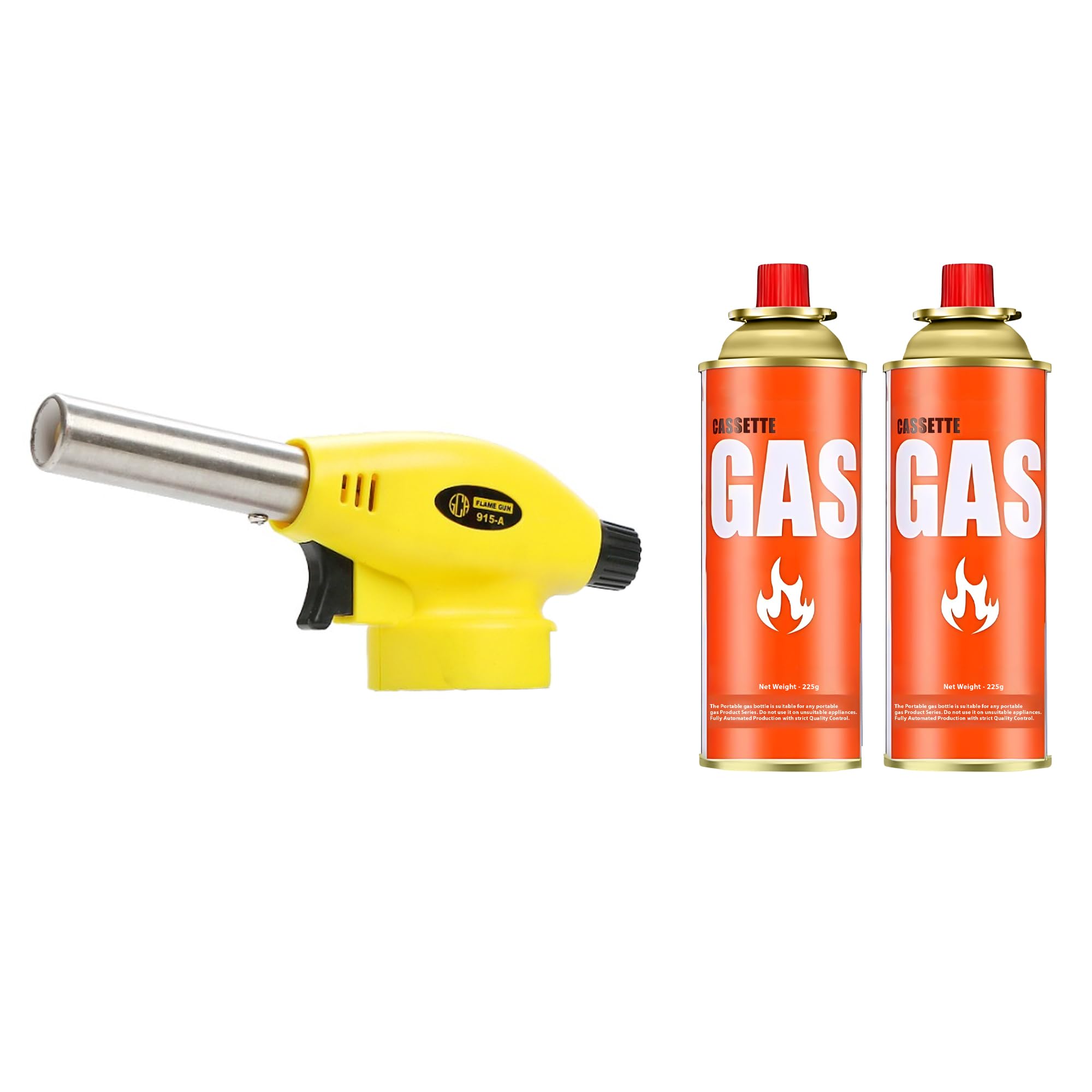 Cloudberry Automatic Camping Gas Torch Blowtorch Welding Flame Gun Food Gun Butane Gun Torch with Butane Gas Canister 225 GM (Flame Gun with 2 Butane Canister)