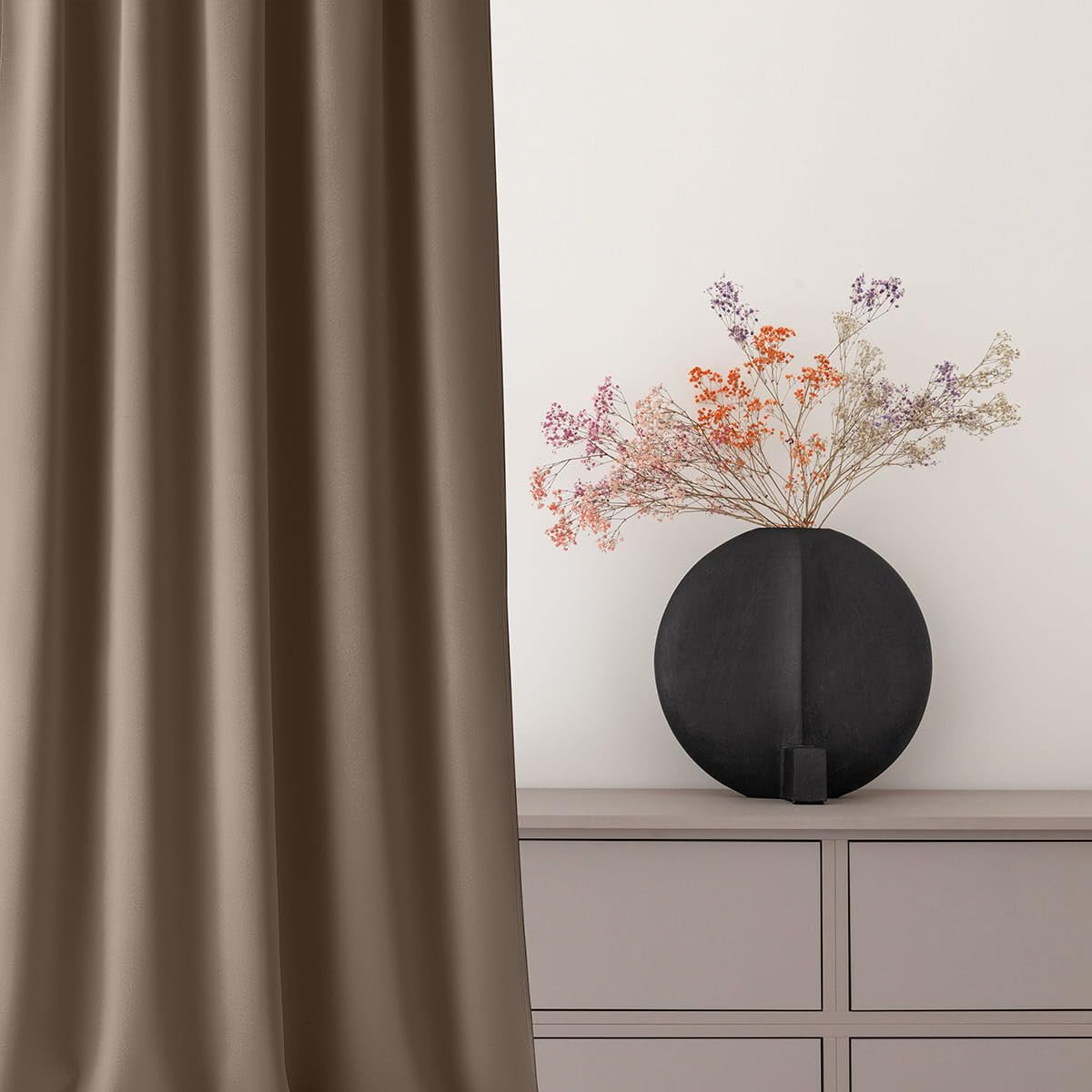 ROOM99 Aura Curtain with Rod Pocket, 140 x 240 cm Width x Height, Window Decoration, Curtains and Interior Draperies for Living Room, Bedroom, Modern Smooth Nugat, 1 Piece