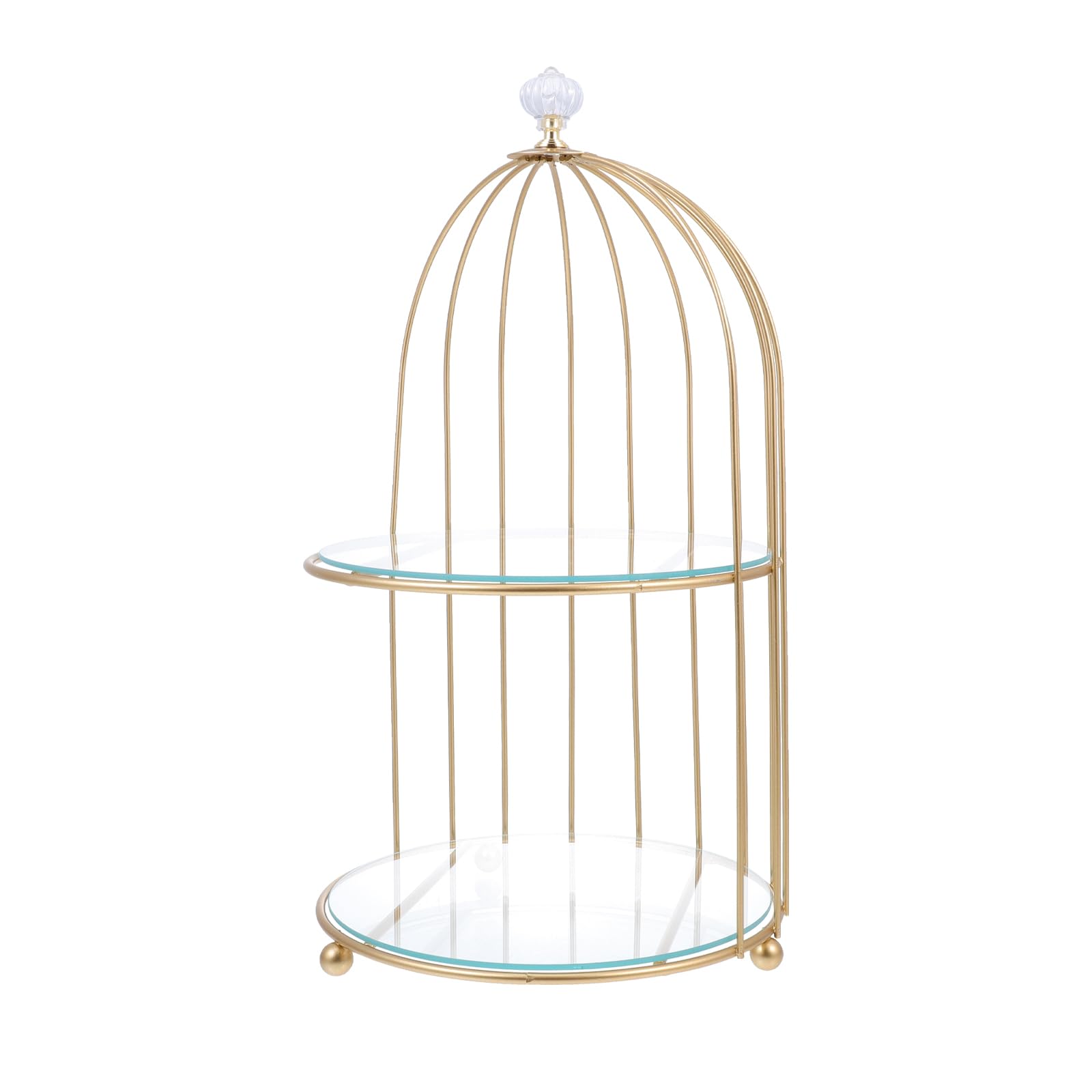 HANABASS Présentoir à cupcakes en métal à 2 niveaux en verre pour cage à oiseaux - Pour anniversaire, fête de mariage (23 x 36 cm)
