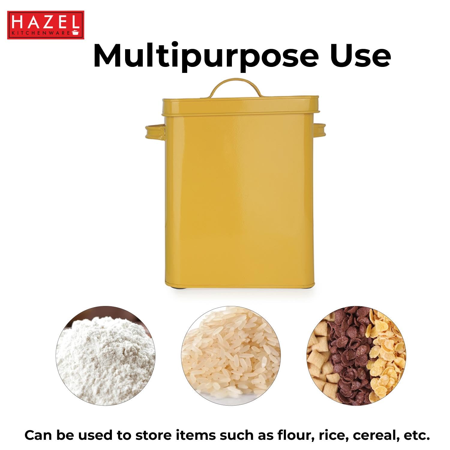 HAZEL Pet Food Container with Lid | Metal Multipurpose Containers for Dog food, Yellow, 6600 ML 3