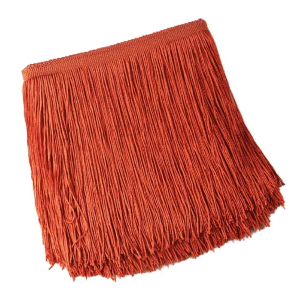 Blausky 10 cm x 5 m Wide Tassel Fringe Trim Dance Fringe Cut Fringe Silky Fringe Ribbon Decorative Ribbon Fringe Trim Ribbons for Sewing, for Latin Dress, Lingerie Curtains, Brick Red