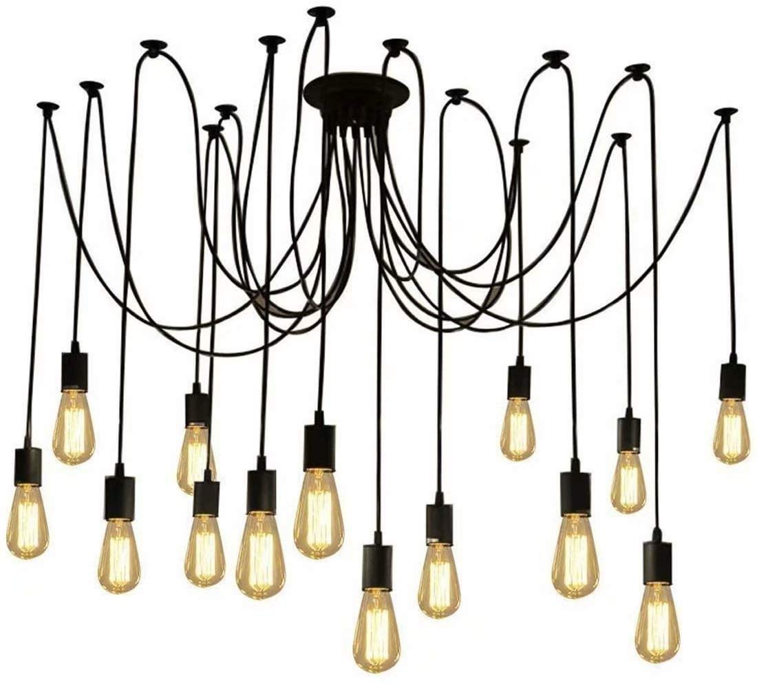 KXEcoLife Modern Ceiling Light Fixture Edison Bulb Chandelier Retro Loft Adjustable Art Spider DIY E27 (Black, 14)