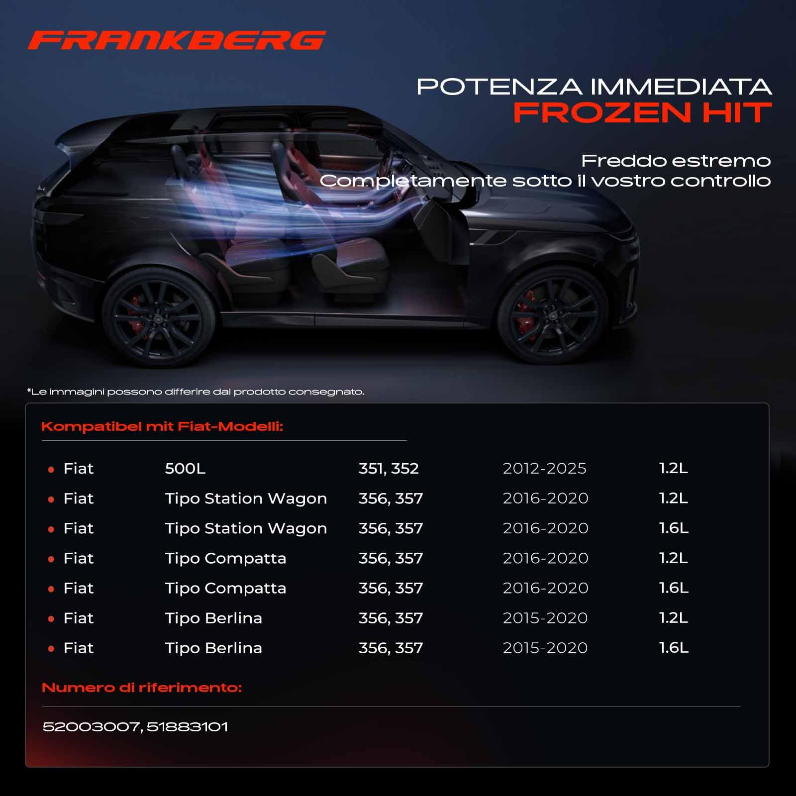 Frankberg Compressore dell'aria condizionata con frizione Compatibile con 500L 351 352 1.2L Diesel Tipo 356 357 1.6 Benzina Tipo 356 357 1.3D 1.2L Diesel 51883101, compreso l'olio preconfezionato