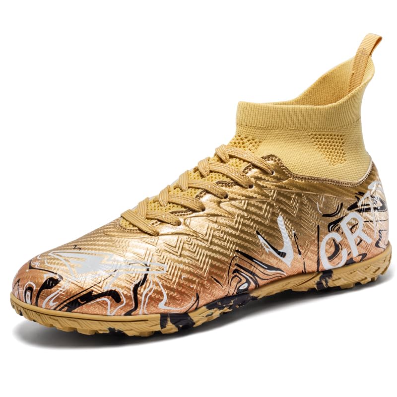High-Top Soccer Cleats, Sock-Like Design, Artificial Turf Training Shoes, Available in Pink, Gold, Black，Purple;2