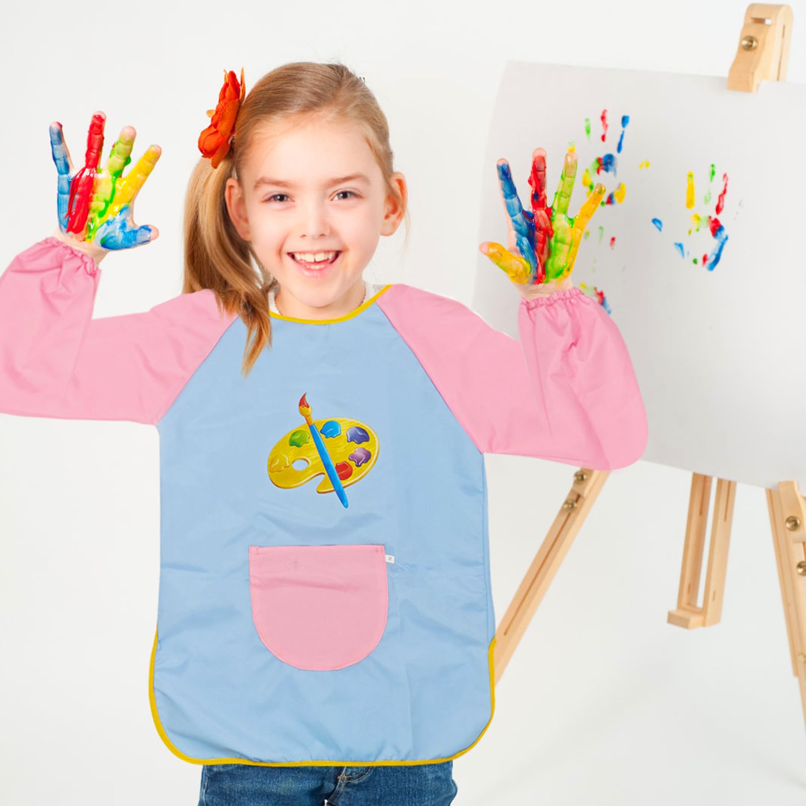 fanksoow Children's Painting Apron Waterproof, Painting Coat with Long Sleeves & Pockets, Girls/Boys 6-12 Years - Image 2