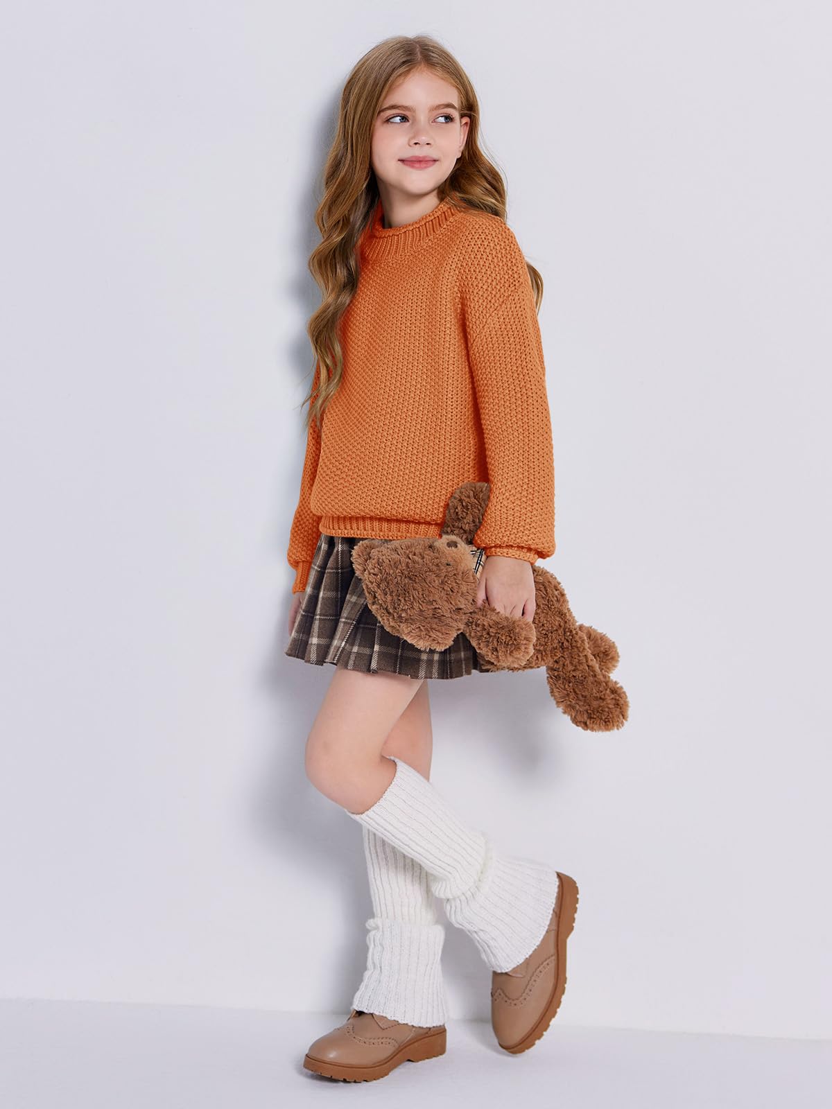 Wenrine Jersey de invierno para niña, cuello alto, manga larga, de punto, informal, 5-14 años