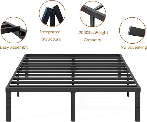 Miniatura 7 de COMASACH - Base de cama metálica tamaño Queen, no necesita somier, base de plataforma de 12 pulgadas, sin ruido, color negro, de fácil montaje,