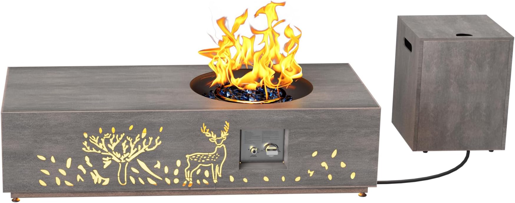 48 inch Propane Fire Pit Table LED, 2 in 1 Rectangular Outdoor Fire Pit with 20lb Tank Cover, Outside Patio Deck and Garden, Gas Fireplace Table with Lid and Stone, 50,000 BTU Adjustable Flame