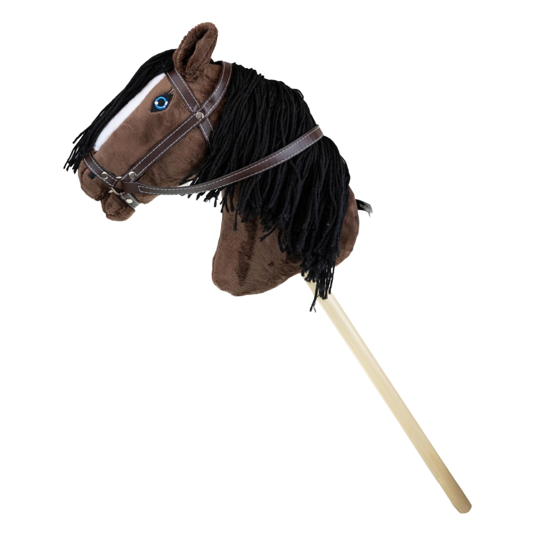 RL24 - Hobby Horse – Steckenpferd mit Trense – Spielpferd aus Plüsch mit Holzstock & Langer Mähne – Stockpferd ohne Griffe & Rollen – Hobby Horse Pferde – Braun