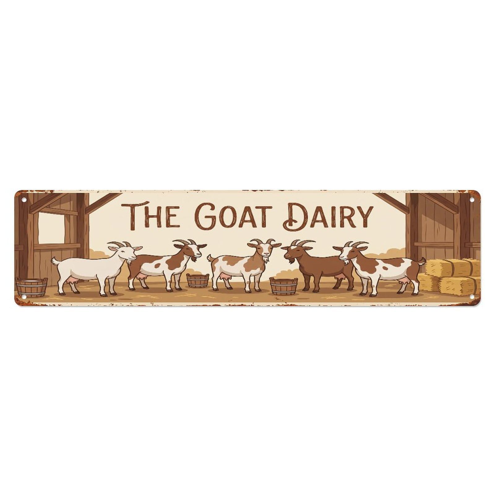 Metal Tin Sign Vintage Goat Farm Scene The Goat Dairy