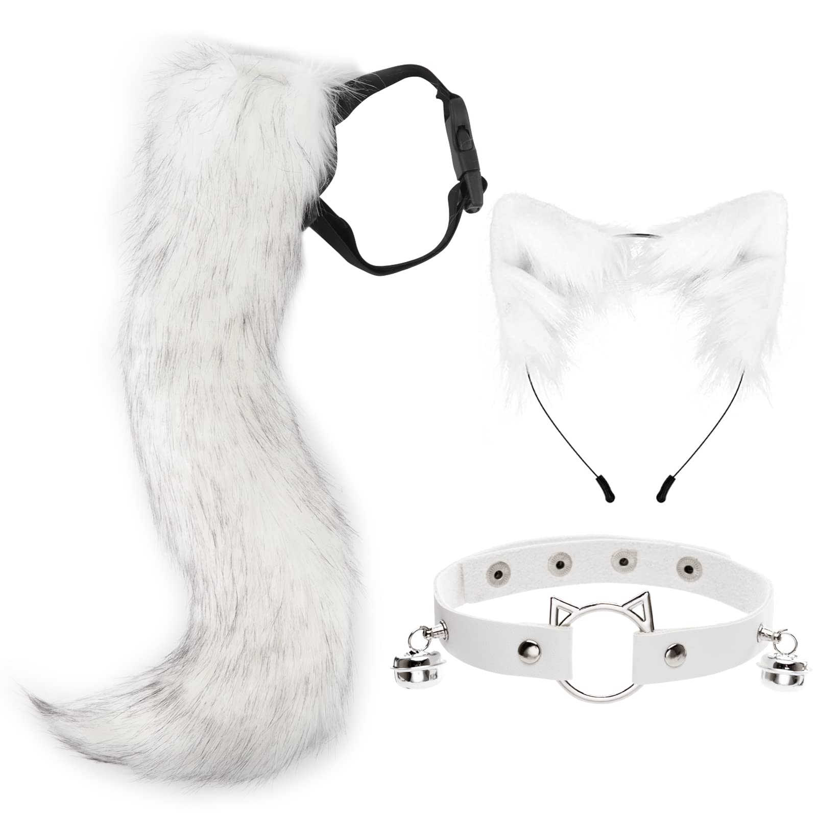 DRESHOW Fox Faux Fur Tail Cat Ears Headband Halloween Party Costume Neck choker Cosplay Set for Women
