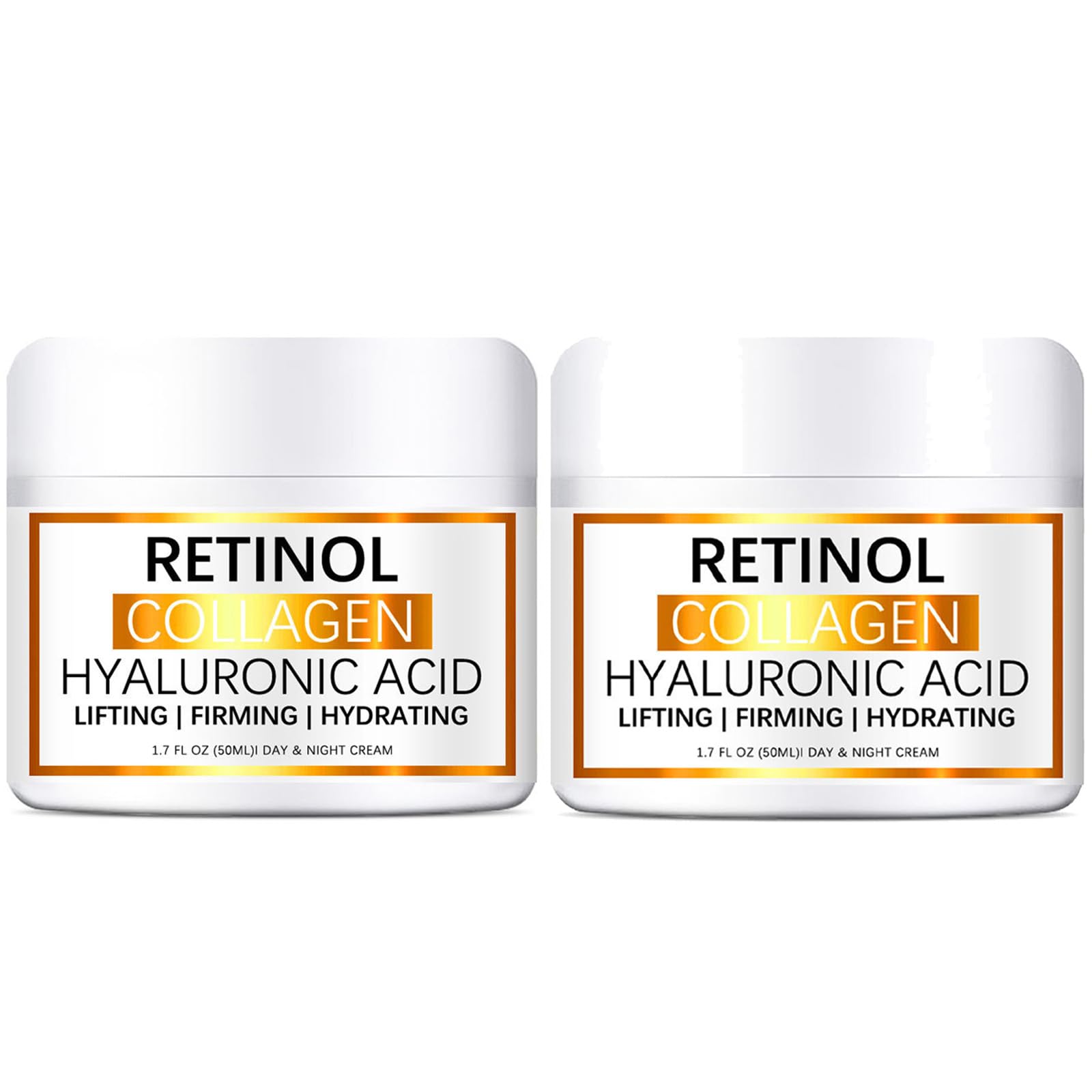 2PCS Retinol Collagen Cream for Face with Hyaluronic Acid & Vitamin E, Anti Aging-Anti Wrinkle Face Cream for Day & Night, Reduce Fine Lines Lifting and Firming Cream for Women