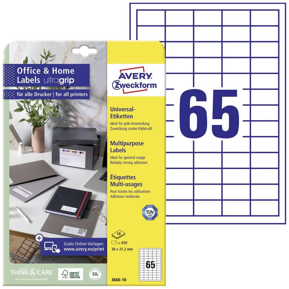 Avery-Zweckform 3666-10 All-purpose labels White Paper 38x21.2mm P...