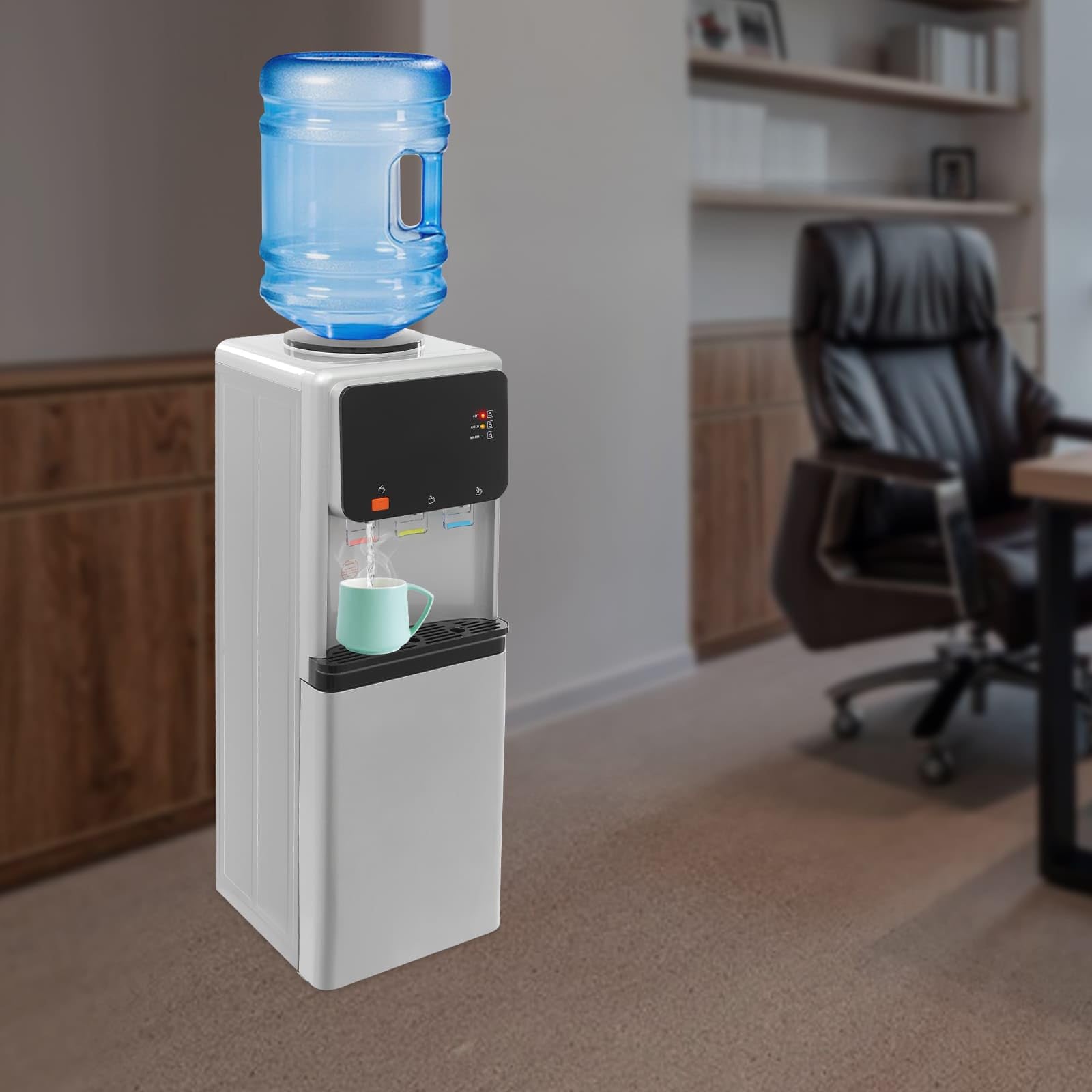 Kalt-/Warmwasserspender auf Fuß, kommerzieller Trinkbrunnen, 3 Temperaturen, kompatibel mit 19 l Wasserflaschen, ideal für Haus, Büro, Hotel