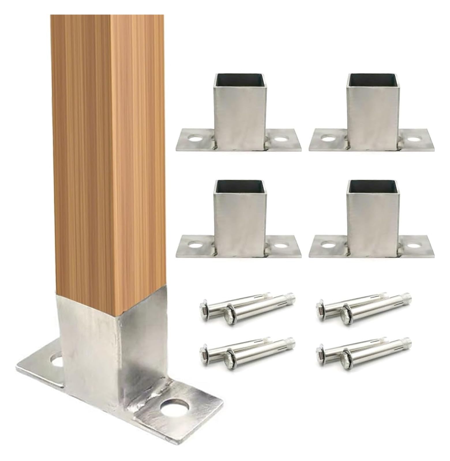 Fence Posts， 4PCS Stainless Steel Concrete Post Anchor Outdoor Deck Posts Brackets Support for Mailbox Pergola(Diameter: 0.83in; H: 1.3in)