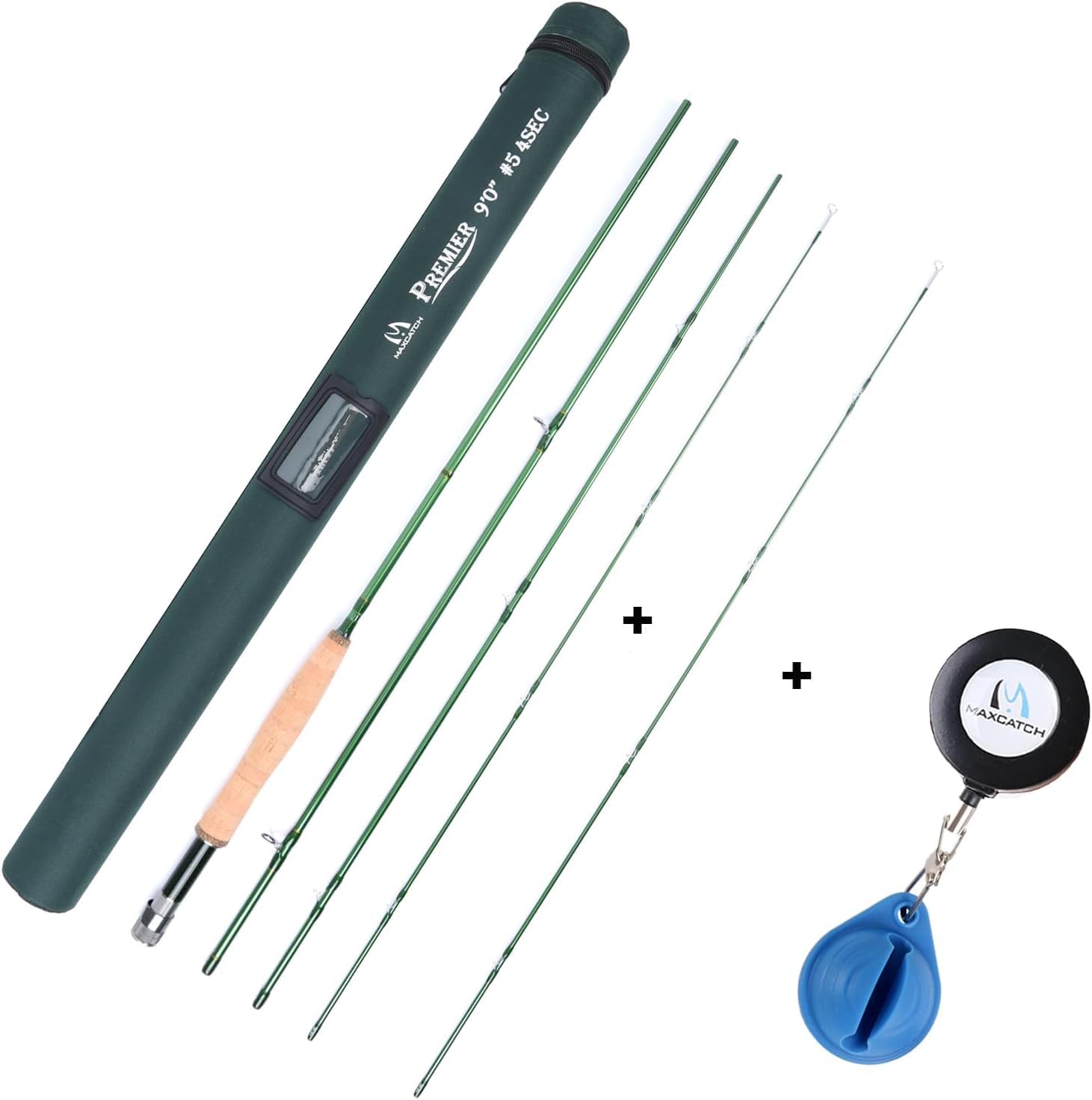 Maxcatch 3-12wt Medium-Fast Action Premier Fly Fishing Rod-IM8 Carbon Blank,with AA Cork Grip Hard Chromed Guides (Premier Series+Extra Tip+Zinger+Rod Clip, 9' 7wt 4sec, M.Fast)