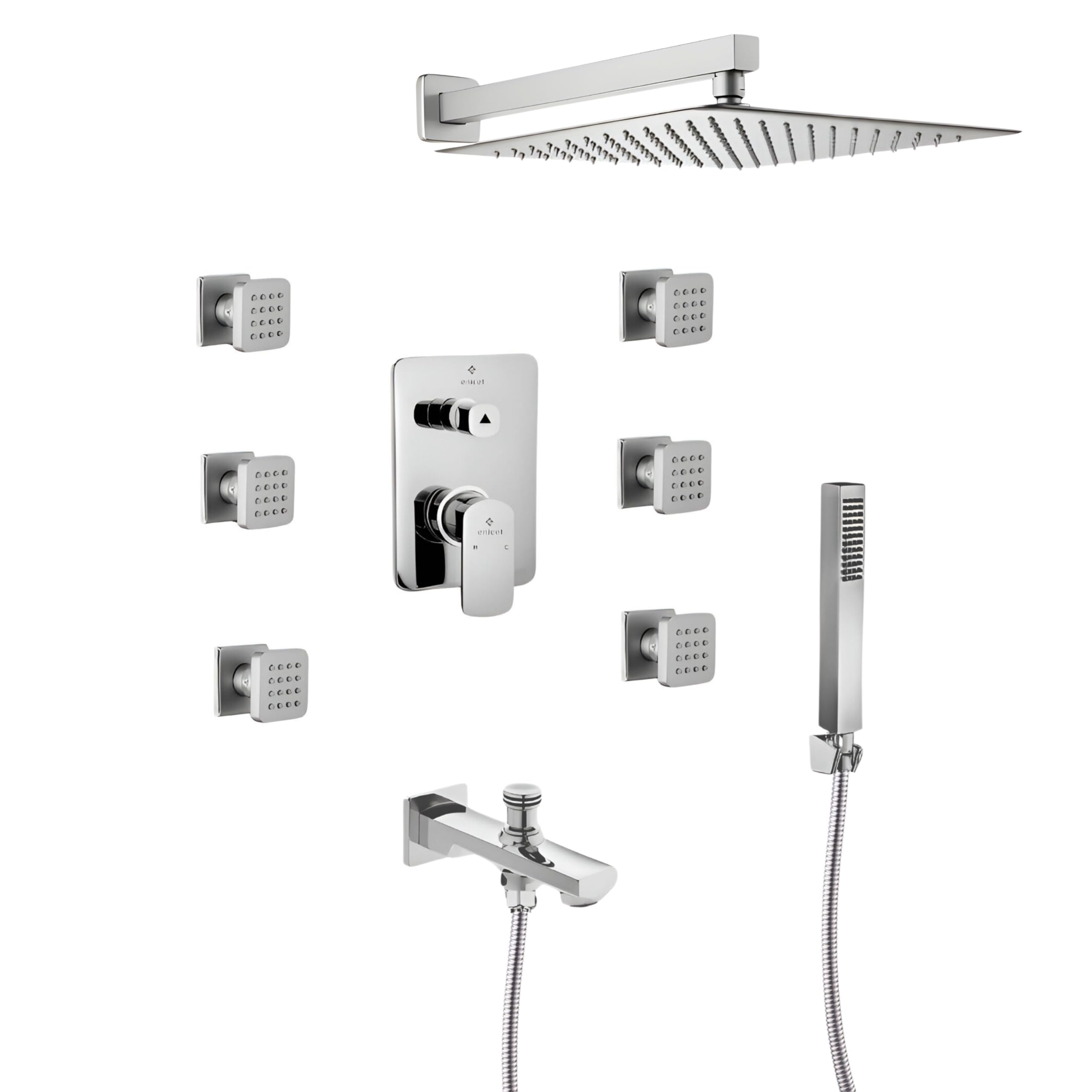 Enicet 4 Outlet Body Jet Diverter Set, 12 Inch Overhead Shower, 6 Jet Showers, Brass Build, High Flow, Shower Full Set, Diverter Combo, Hot and Cold Water Mixer (TE143 SH) (with handshower) (B0D9JYCZXB) Amazon Price History, Amazon Price Tracker