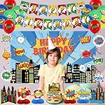 Crenics Hero Birthday Decorations - City Hero Theme Backdrop, Banner, Swirls, Honeycomb and Balloons for Birthday Party Supplies - Image 4