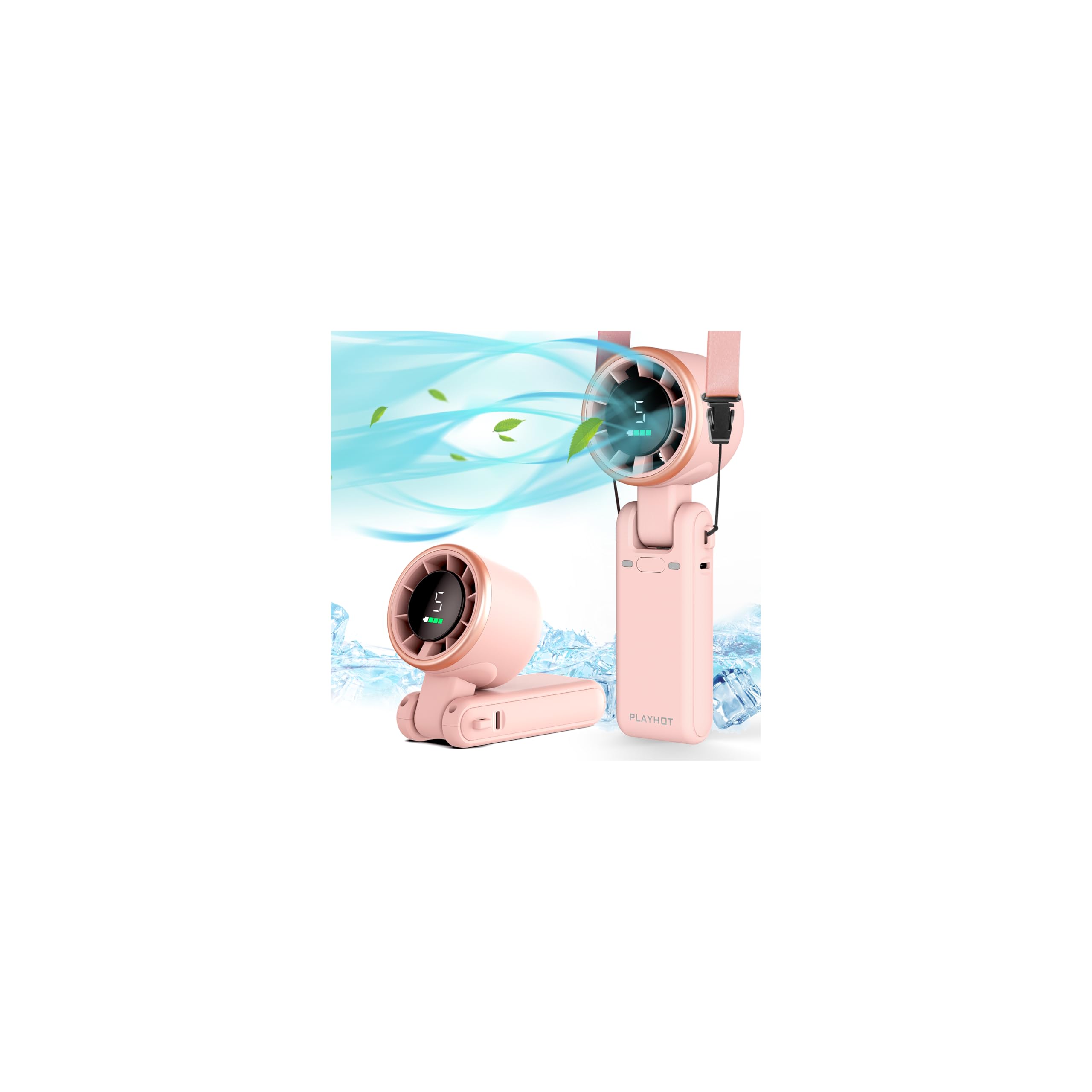 Portable Handheld Turbo Fan, 5-Speed Personal Fans, 5000mAh Rechargeable Fans Up to 12 Hours, Weight only 0.6lb Small Fan, Hand/Neck/Desk Fan 3 IN 1, Beach Vacation Essentials(Pink)