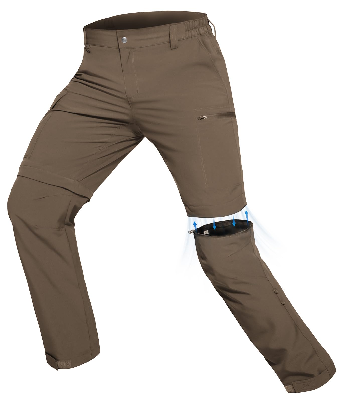 Hiauspor übergrößen Wanderhose Herren Zip-Off: Atmungsaktiv Outdoor Softshellhose Nylon-Spandex Leicht Schnelltrocknend Sommer mit 5 Tiefen Taschen Taschen (6XL, Braun)
