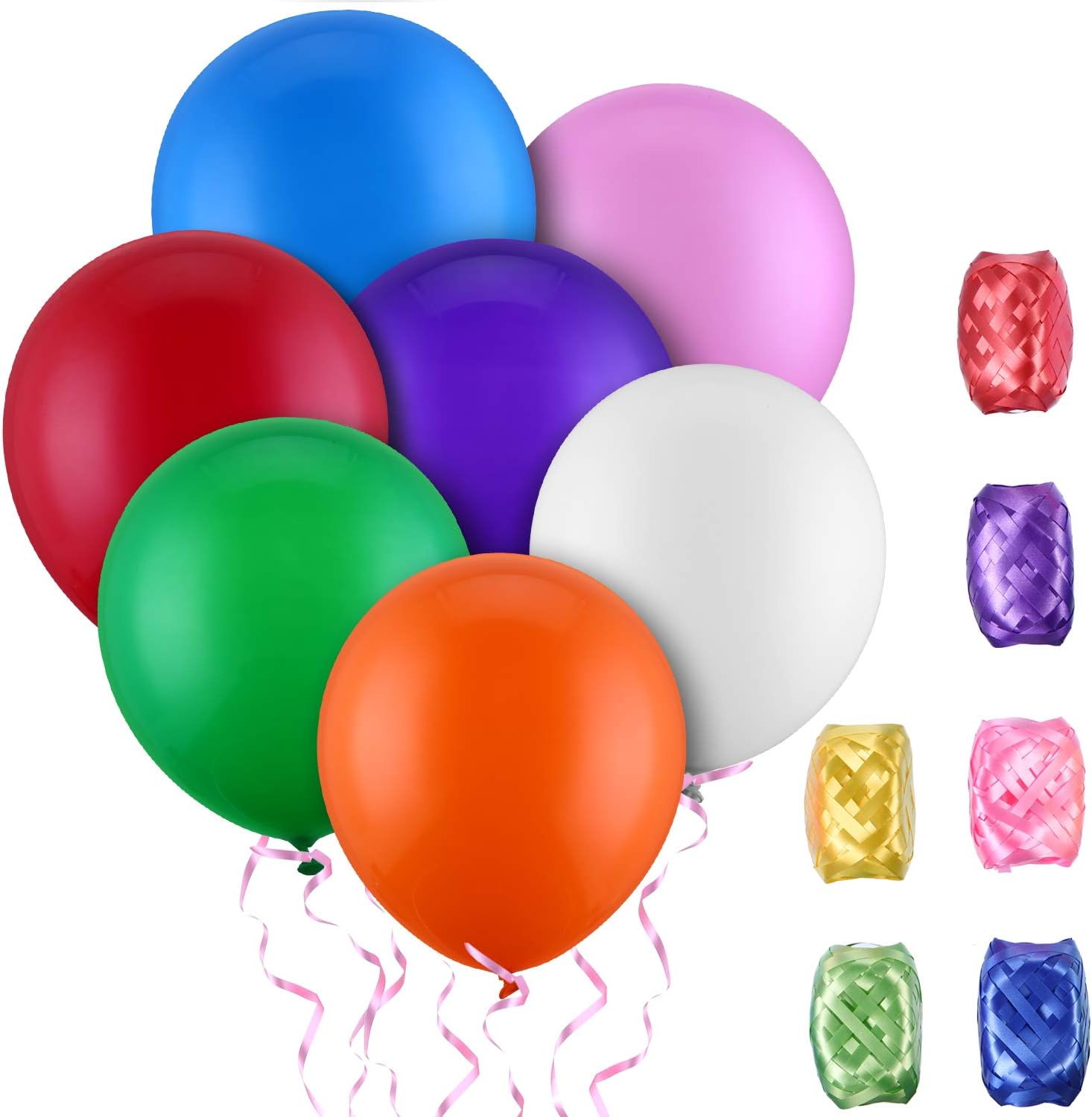 Ptime Balloon Bulk Variety Kit | Big 12 Inch Multicolored Party Balloons Assortment Pack | Inflatable Decorations with Ribbon Ties (160pcs)