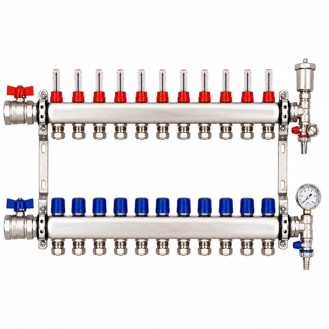Underfloor Heating Manifold 10 Port Stainless Steel (15mm eurocone)