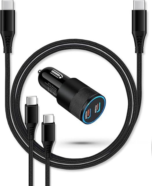 Super Fast Car Charger for Samsung Galaxy, 3pcs 60w Dual-Port USB-C Car Charger Cigarette Lighter Adapter + 2pcs Pd Typec to C Cable for Galaxy S24 S23 S22 S20 S10 Note 20 10 A14 iPhone 16 15USBC Cord | Cigarette Lighter Adapter + Pd Typec to C Cable