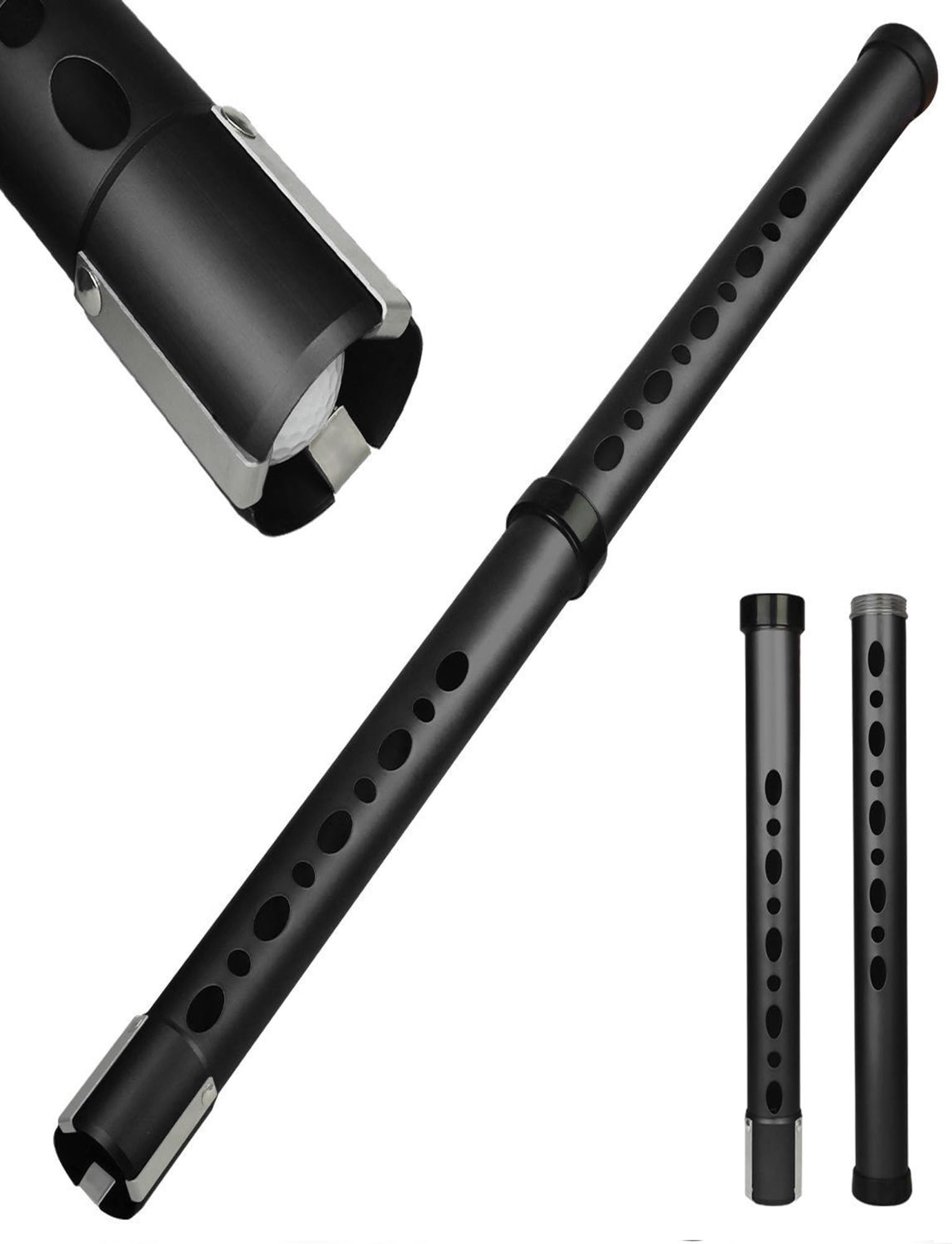 Tubo superior recogedor de pelotas de golf, colector de bolas de aluminio, capacidad para 20 pelotas, ligero y duradero para una fácil recogida en campo o campo de golf