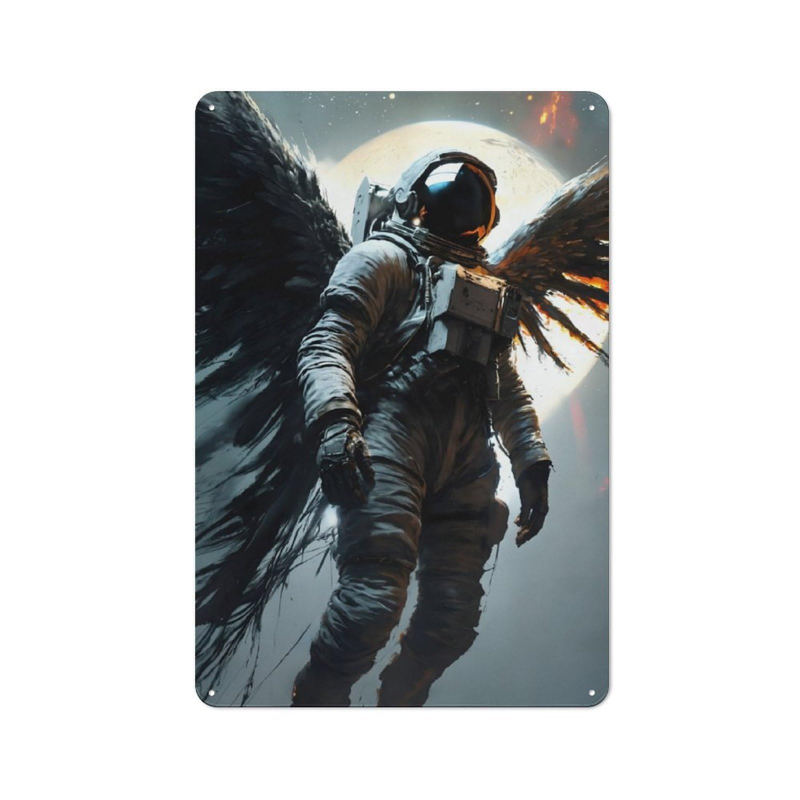 Junmoney Astronauts Cosmic Angel Tin Wall Plaque 30X20cm With For Café Or Home Bar, For Vintage Wall Decor Fans, For Home Office And Studio Walls