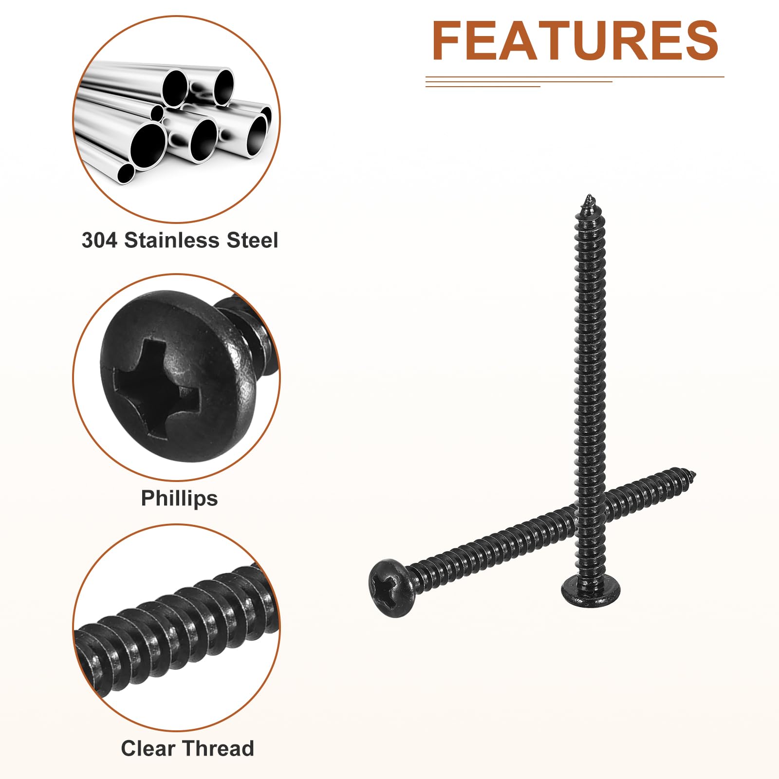 DTGN #6x2" Phillips Pan Head Self-tapping Screw - 100Pack - Black Oxide 304 Stainless Steel Sheet Metal Screws Wood Screws - Image 4