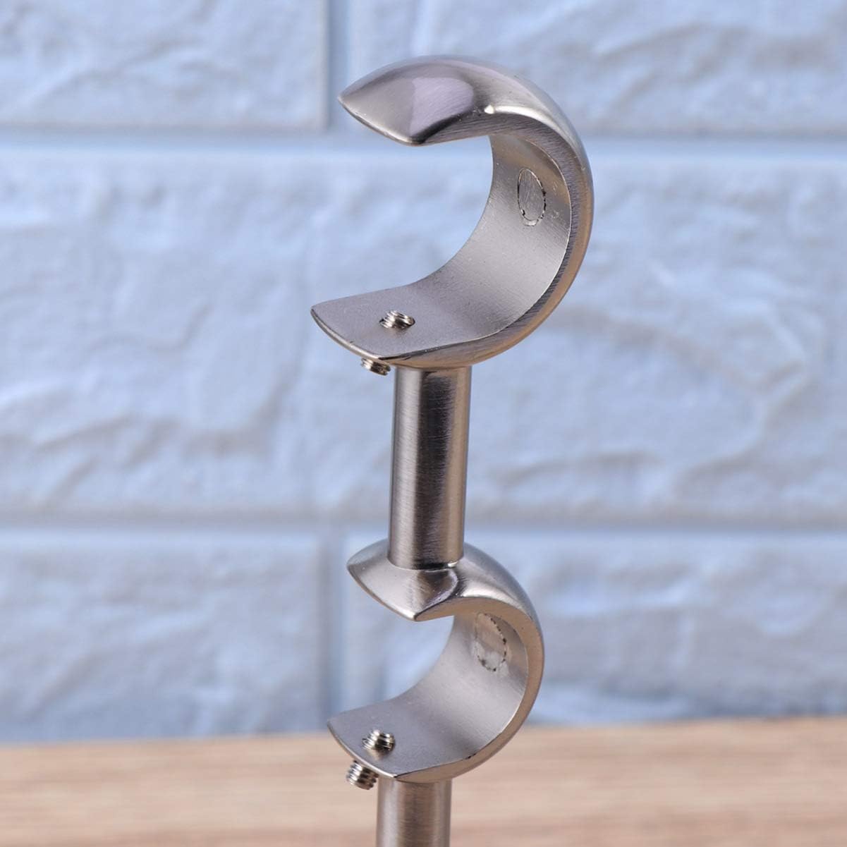 CALLARON Sturdy Iron Curtain Pole Brackets Silver Double Rod Holder 20mm/25mm Vintage Style