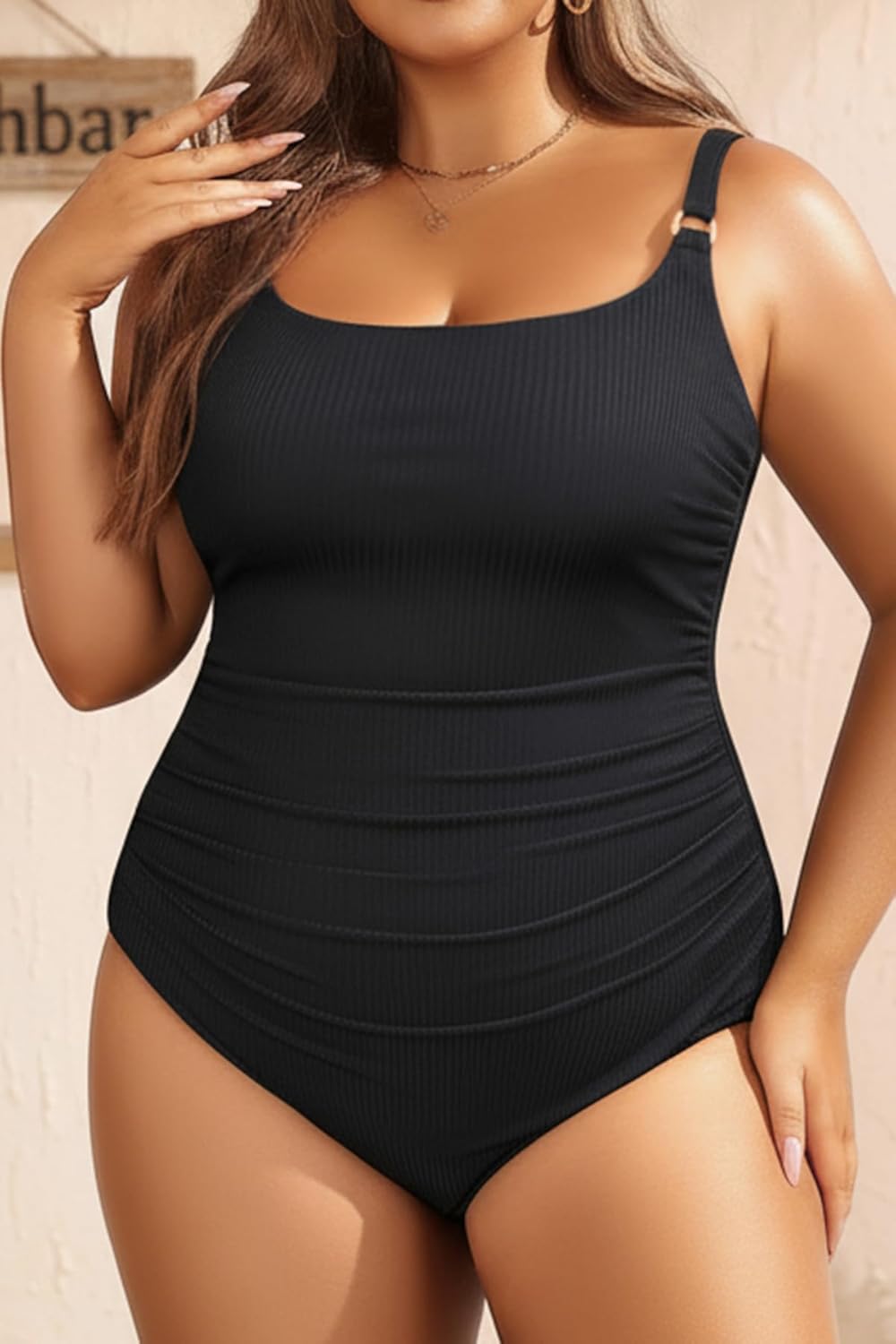 Women's Plus Size One Piece Swimsuit- Tummy Control Bathing Suit Ribbed Square Neck Swimwear 2025 - Image 3