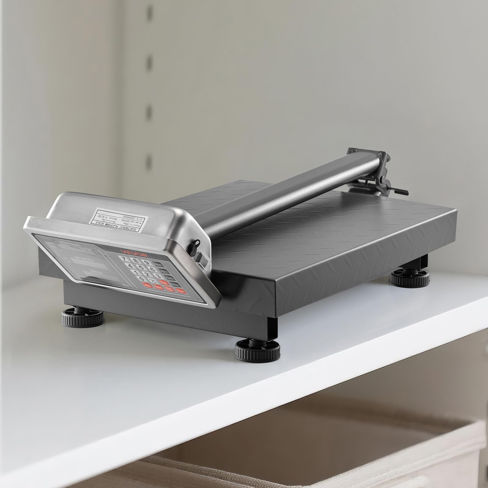 VEVOR Digitale Plattformwaage, 300 kg Tragkraft, 50 g hohe Genauigkeit, elektronische Bodenwaage mit LB/KG, Tara, Preisrechner, AC/DC-Stromversorgung, geeignet für Gepäck, Versand, Pakete, Porto