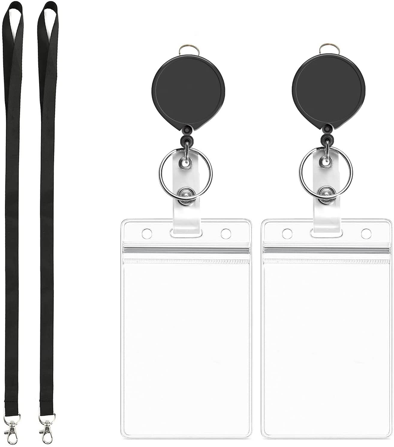 FATI Lanyard with Card Holder and Bedge Reel â€“ Clear Card Holder for Lanyard â€“ Multi ID Holder with Waterproof Resealable â€“ Name Tag Badge Holder for Nurses, Office and School â€“ Pack of 2