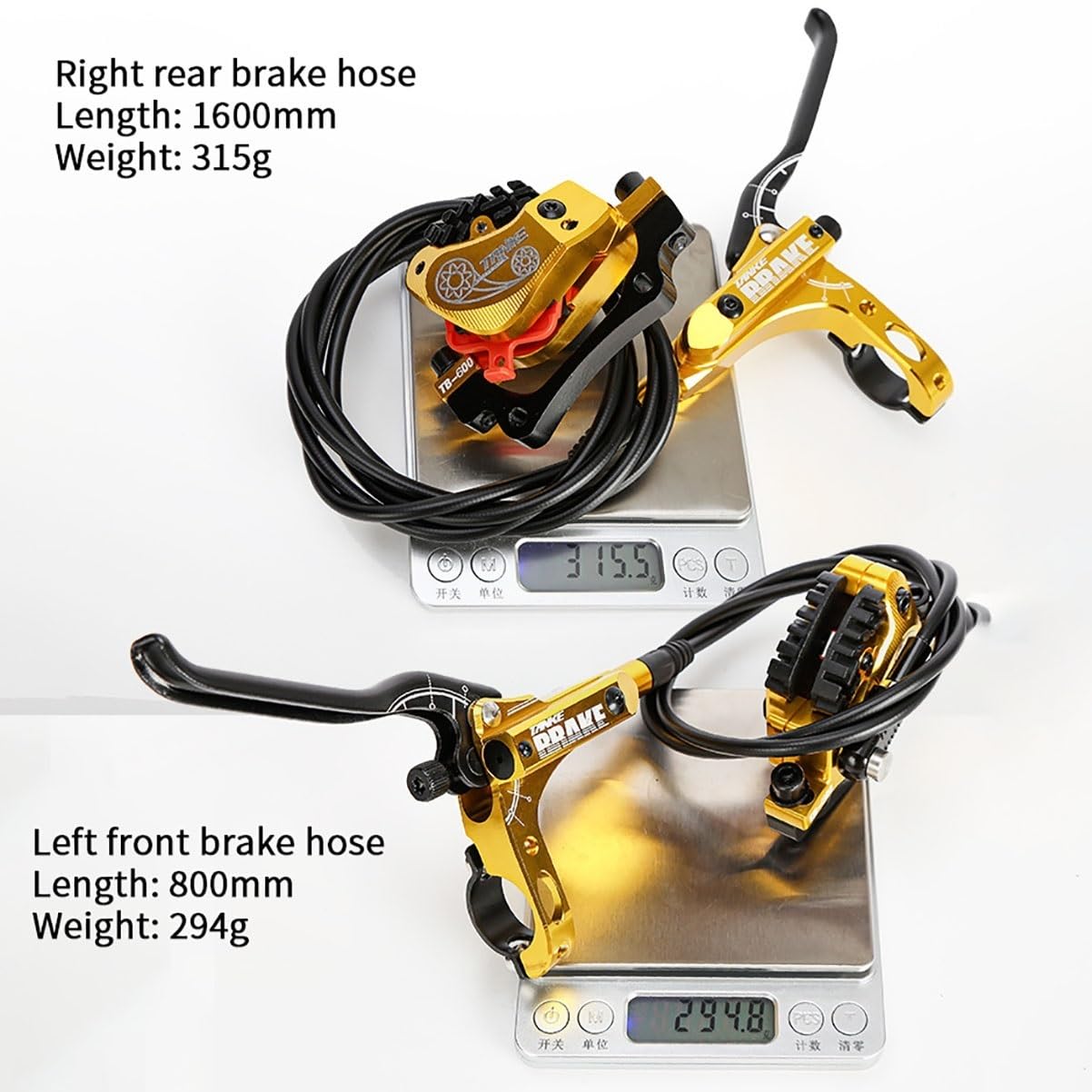 Frein à disque hydraulique, étriers de frein à disque hydrauliques de vélo avec alliage d'aluminium pour VTT avec jeu de leviers pré-remplis, avant gauche arrière droit avec pour rotor 2PCS