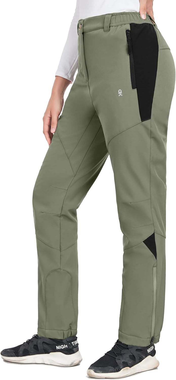 Mapamyumco Women's Fleece Lined Waterproof Snow Ski Pants Winter Warm Hiking Softshell Pants